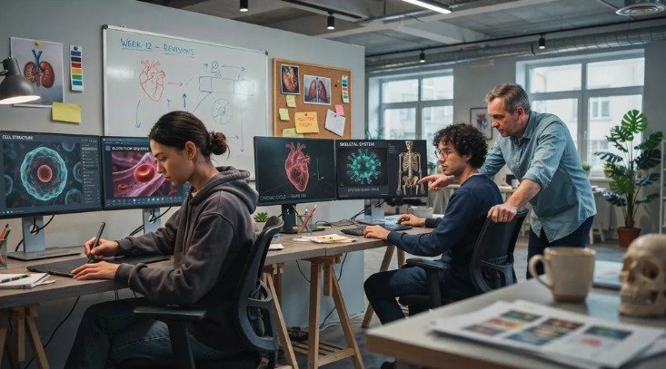 Animators working on various medical science animation videos.